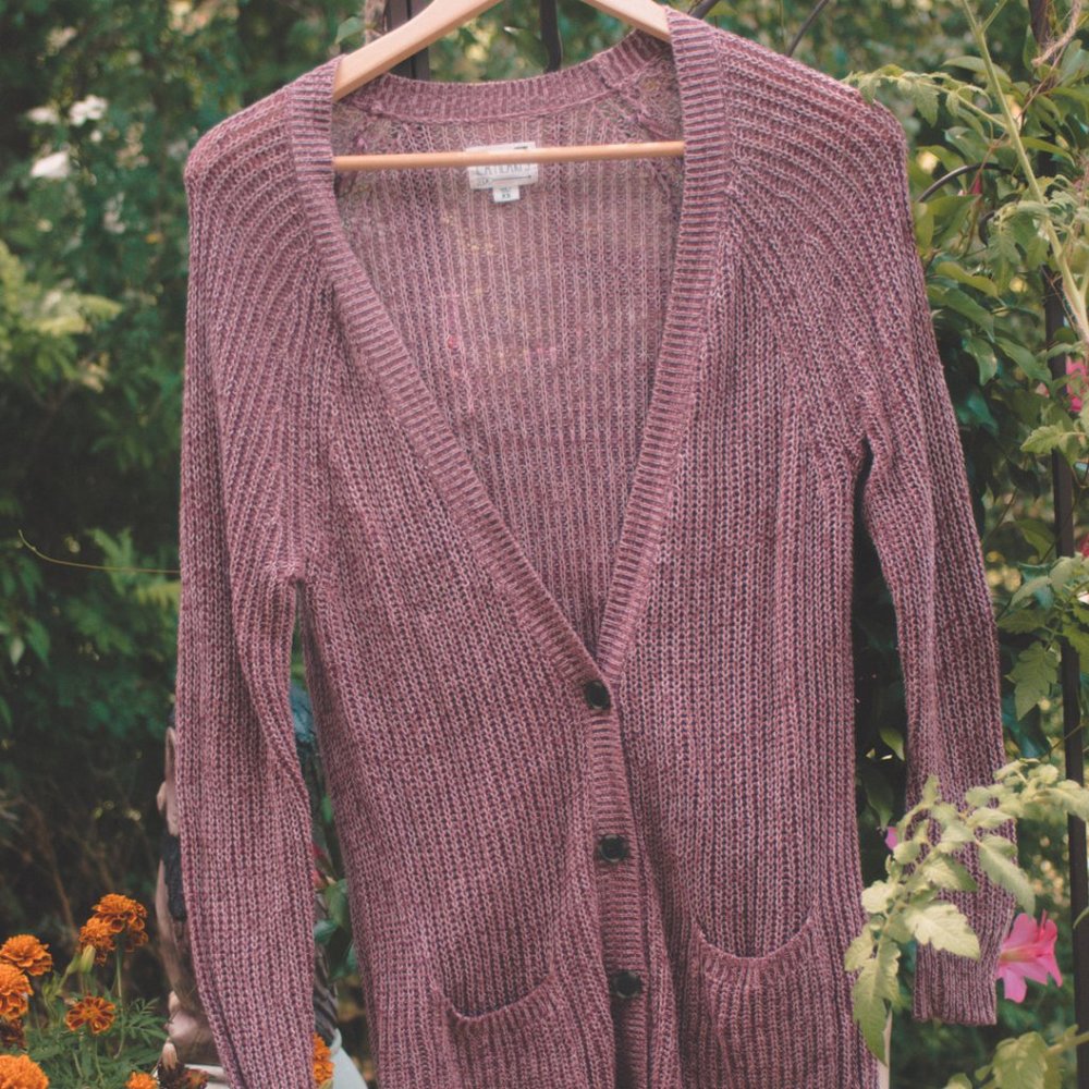 Red Brown Cardigan Sweater with Buttons